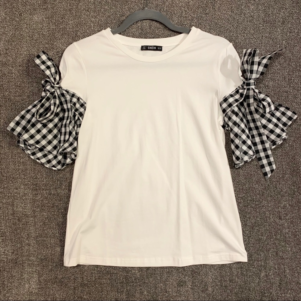 Gingham sleeve t shirt